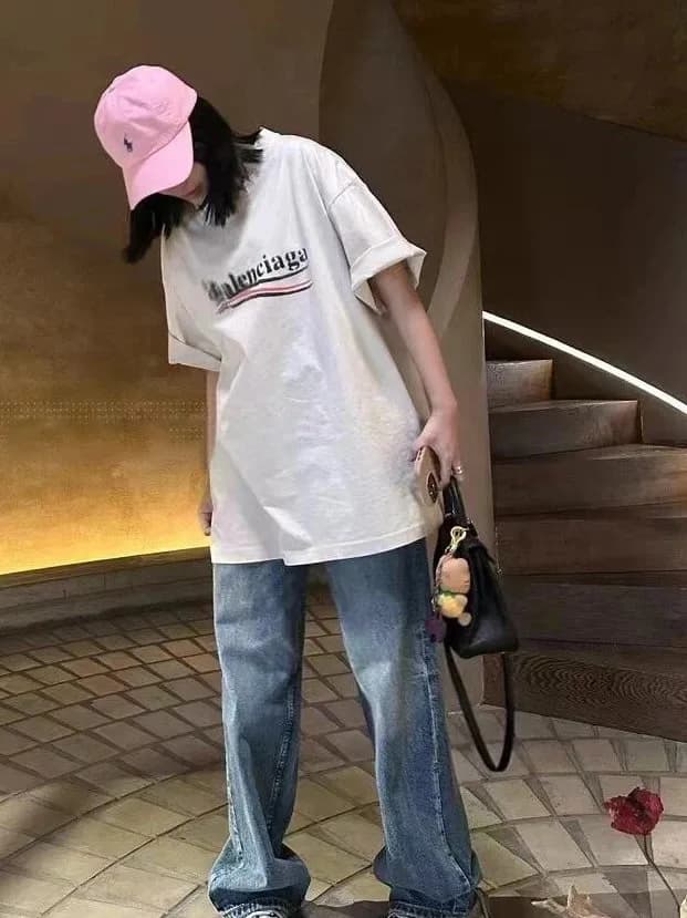 발렌시아가 발 파리 레터 프린트 라운드넥 반팔 티셔츠 7