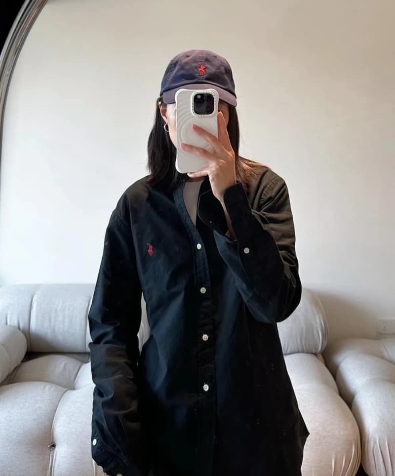 폴로 랄프로렌 배색 로고 자수 카라 버튼 긴팔 셔츠 (블랙) 7