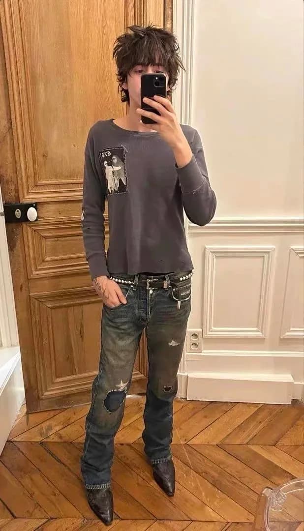 앙팡리쉬데프리메 24FW 패치워크 화부격 긴팔 티셔츠 5