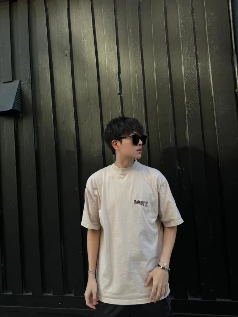 발렌시아가 로고 자수 반팔 티셔츠 (살구색) 3