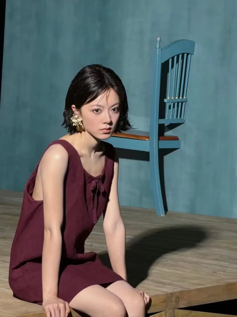 미우미우 와인 컬러 리넨 무소매 원피스/mm스튜디오 4