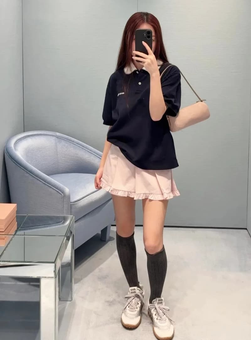 미우미우 레이스 카라 폴로 셔츠 (코튼 피케)/mm스튜디오 6