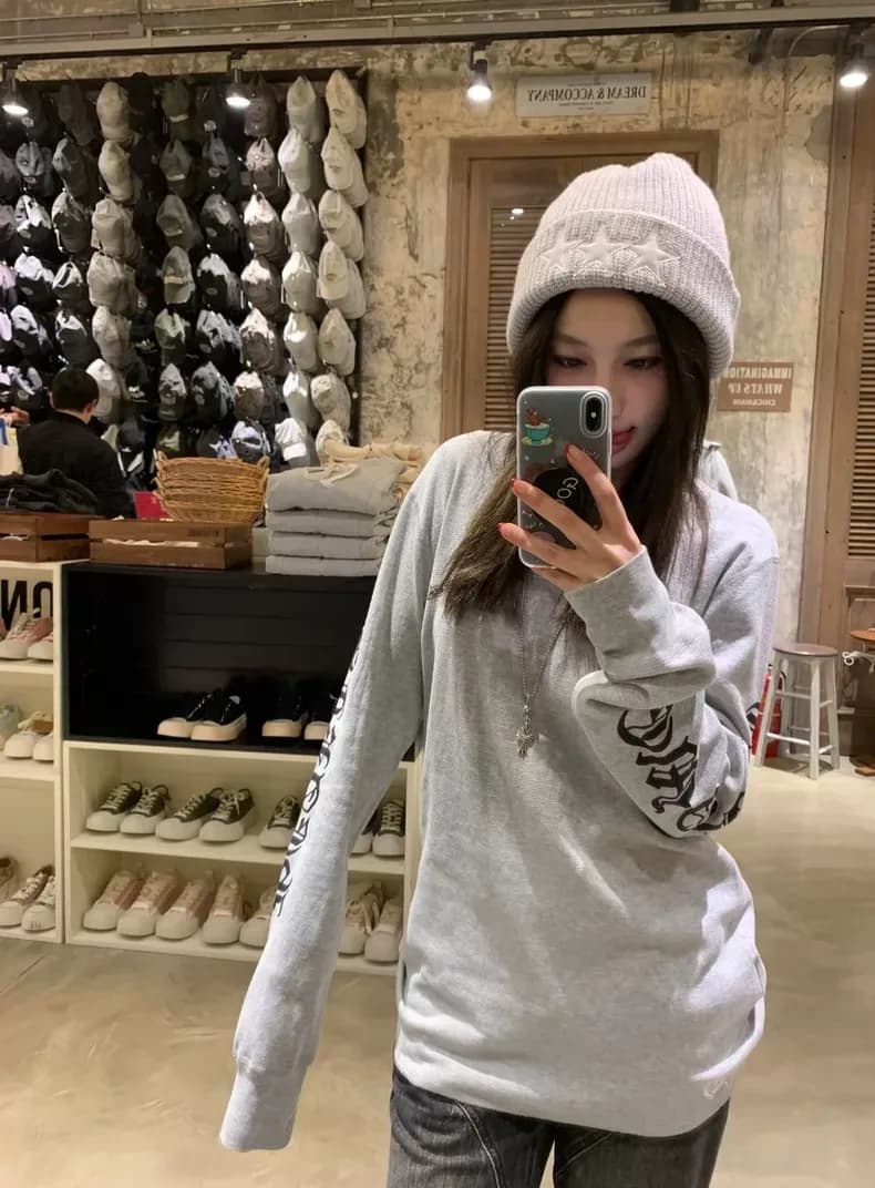 크롬하츠 고딕 레터링 와플 긴팔 티셔츠 5