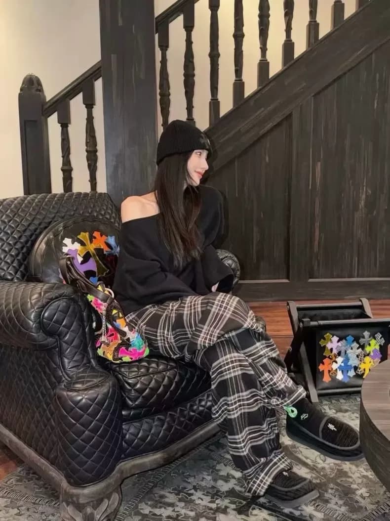 크롬하츠 크로스 패치 플란넬 체크 팬츠 7
