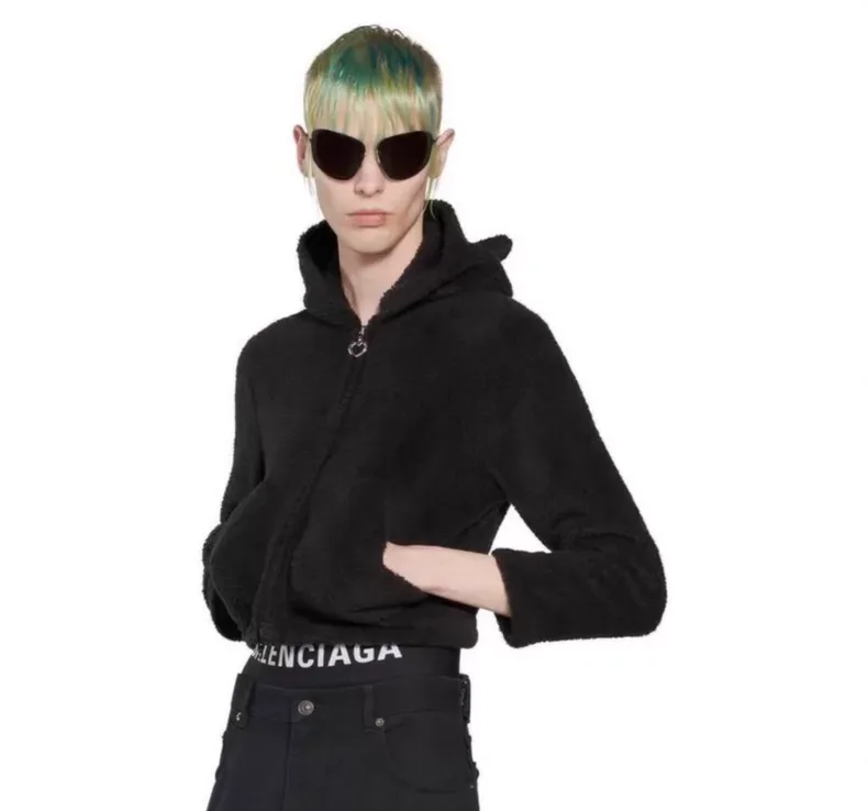 발렌시아가 베어 이어 하트 지퍼 플리스 후디 (블랙) 상세 1