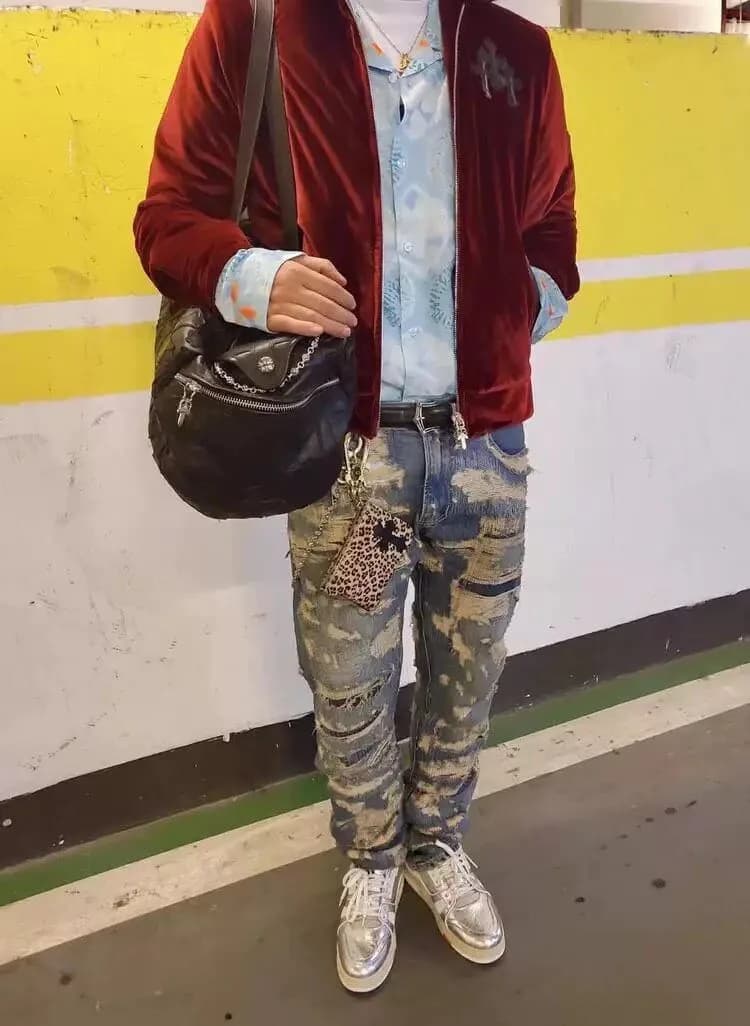 크롬하츠 벨벳 봄버 재킷 (레드 벨벳 × 블랙 레더) 상세 1