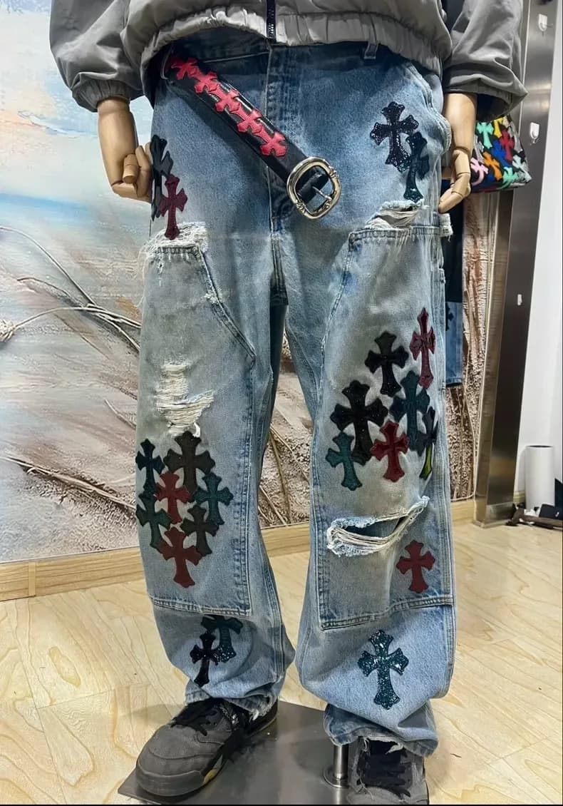 크롬하츠 크로스 패치 카펜터 데님 팬츠 (멀티컬러) 8