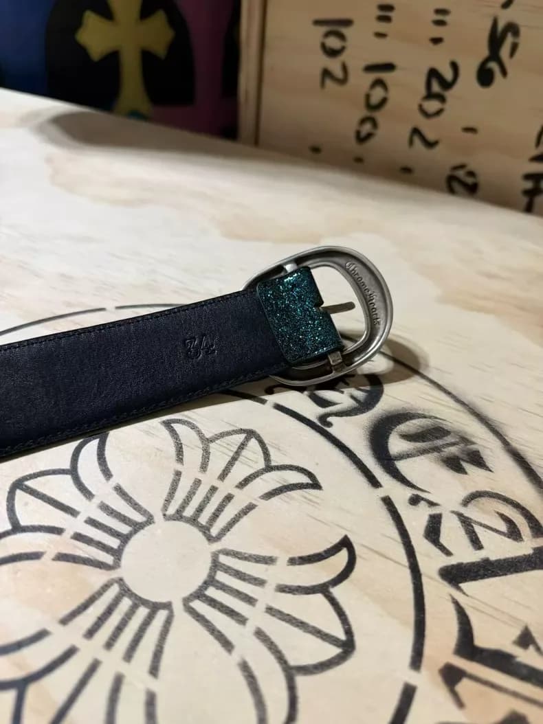 크롬하츠 칸 한정 스타리 나이트 크로스 건슬링어 벨트 (블루 글리터 레더) 5