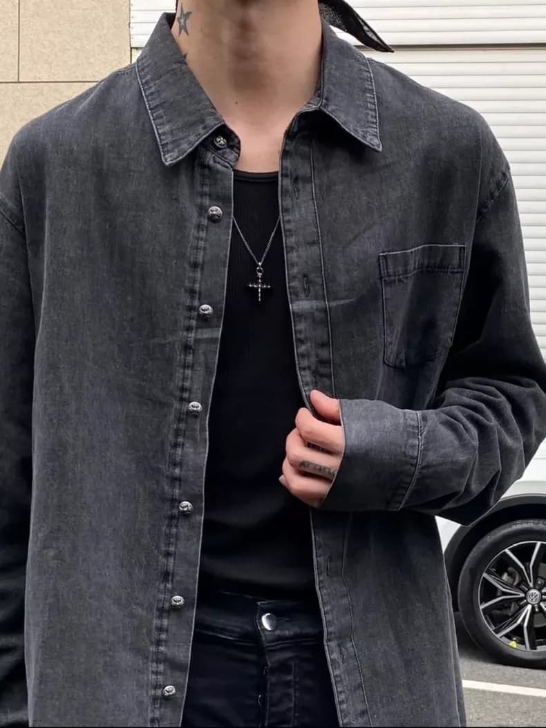 크롬하츠 크로스 패치 워시드 데님 셔츠 상세 1