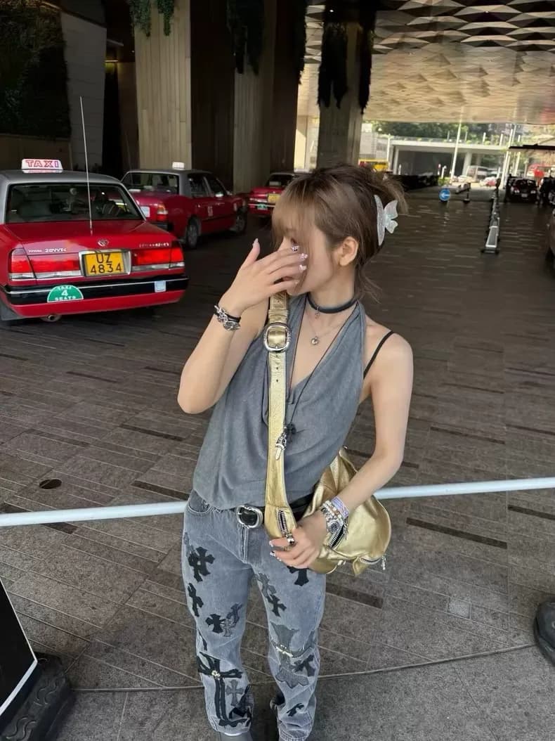 크롬하츠 크로스 패치 데님 팬츠 (블랙그레이) 상세 2