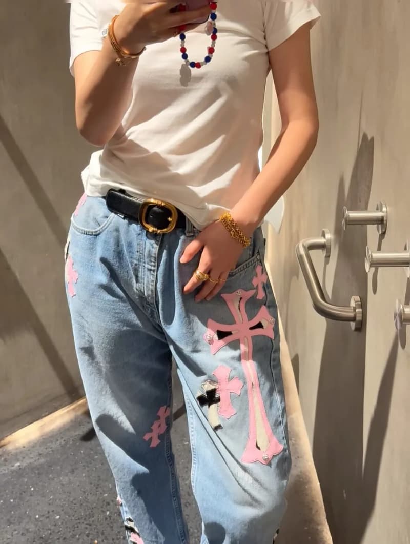 크롬하츠 핑크 호스헤어 크로스 패치 리바이스 501 데님 상세 1