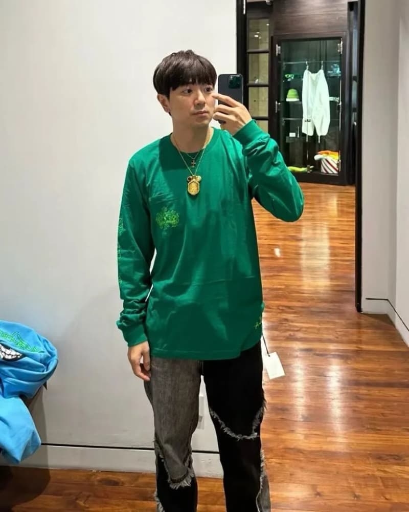 크롬하츠 그린 팬텀 크로스 로고 긴팔 티셔츠 7