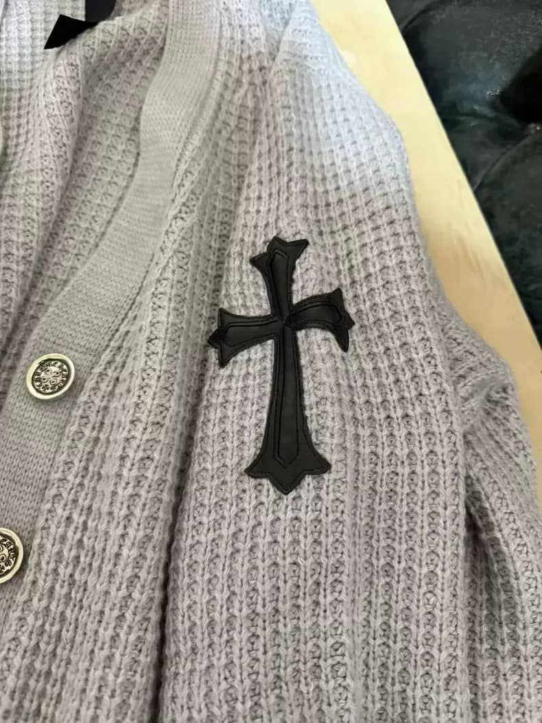 크롬하츠 크로스 패치 와플 캐시미어 가디건 (그레이) 4