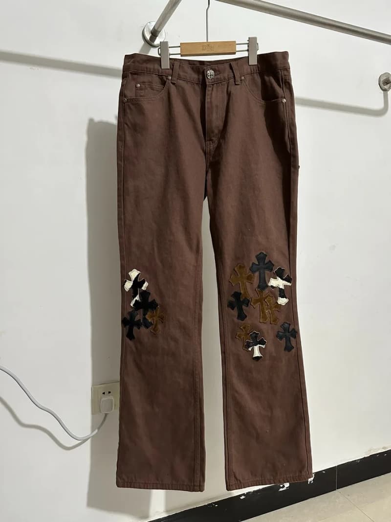 크롬하츠 크로스 패치 레더 데님 팬츠 (호스헤어·스웨이드) 3