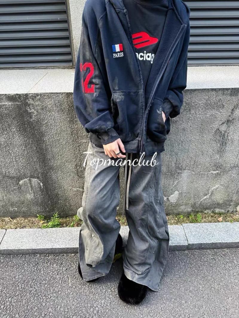 릭 오웬스 더블 버튼 카고 와이드 팬츠 (워시드 그레이) 8
