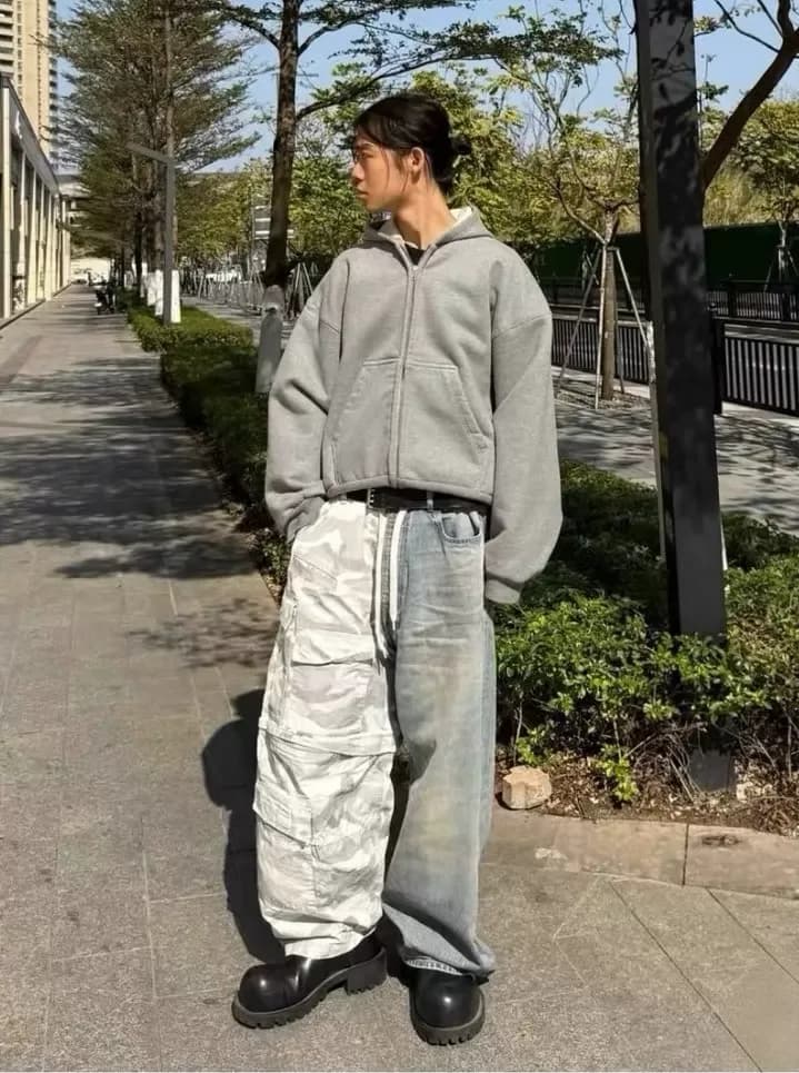 발렌시아가 카모 데님 스플라이스 카고 와이드 팬츠 7