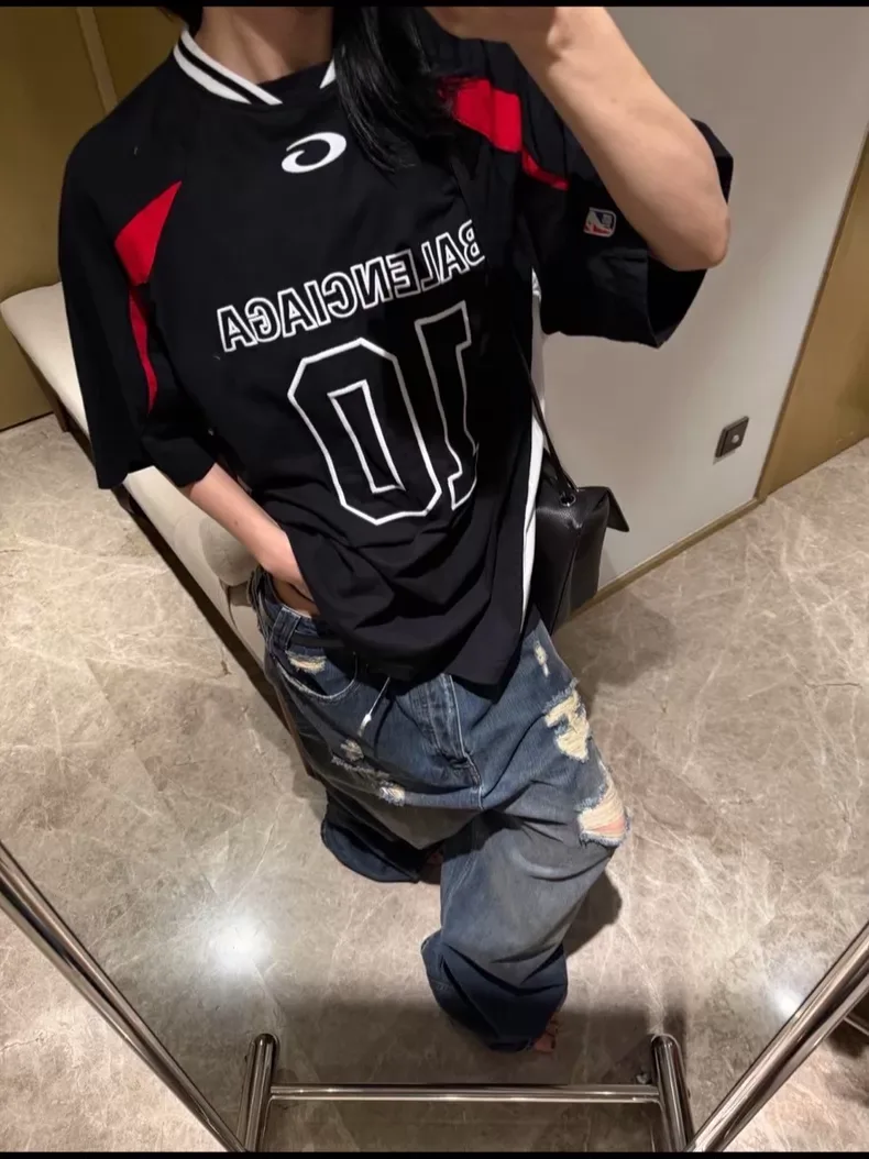 발렌시아가 × NBA 바스켓볼 저지 티셔츠 (블랙/레드) 9