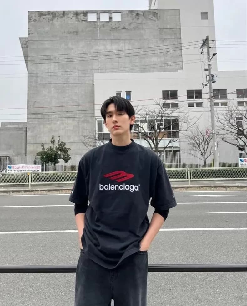 발렌시아가 3B 스포츠 아이콘 로고 자수 티셔츠 (블랙) 7