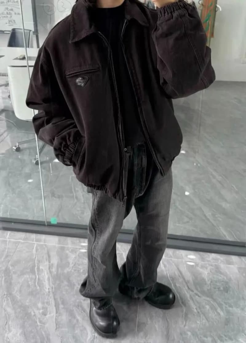 프라다 리나일론 패딩 데님 봄버 재킷 (워시드 블랙) 7
