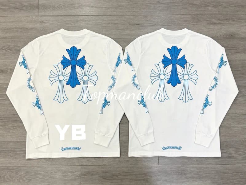 크롬하츠 크로스 백프린트 롱슬리브 티셔츠 (화이트/블루) 상세 1