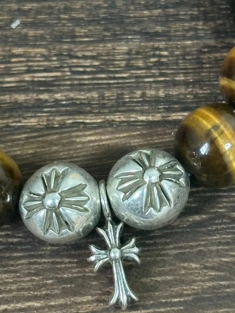 크롬하츠 타이거아이 비즈 팔찌 (10mm, 925 실버 볼 · 크로스 참)/paker(공룡) 5
